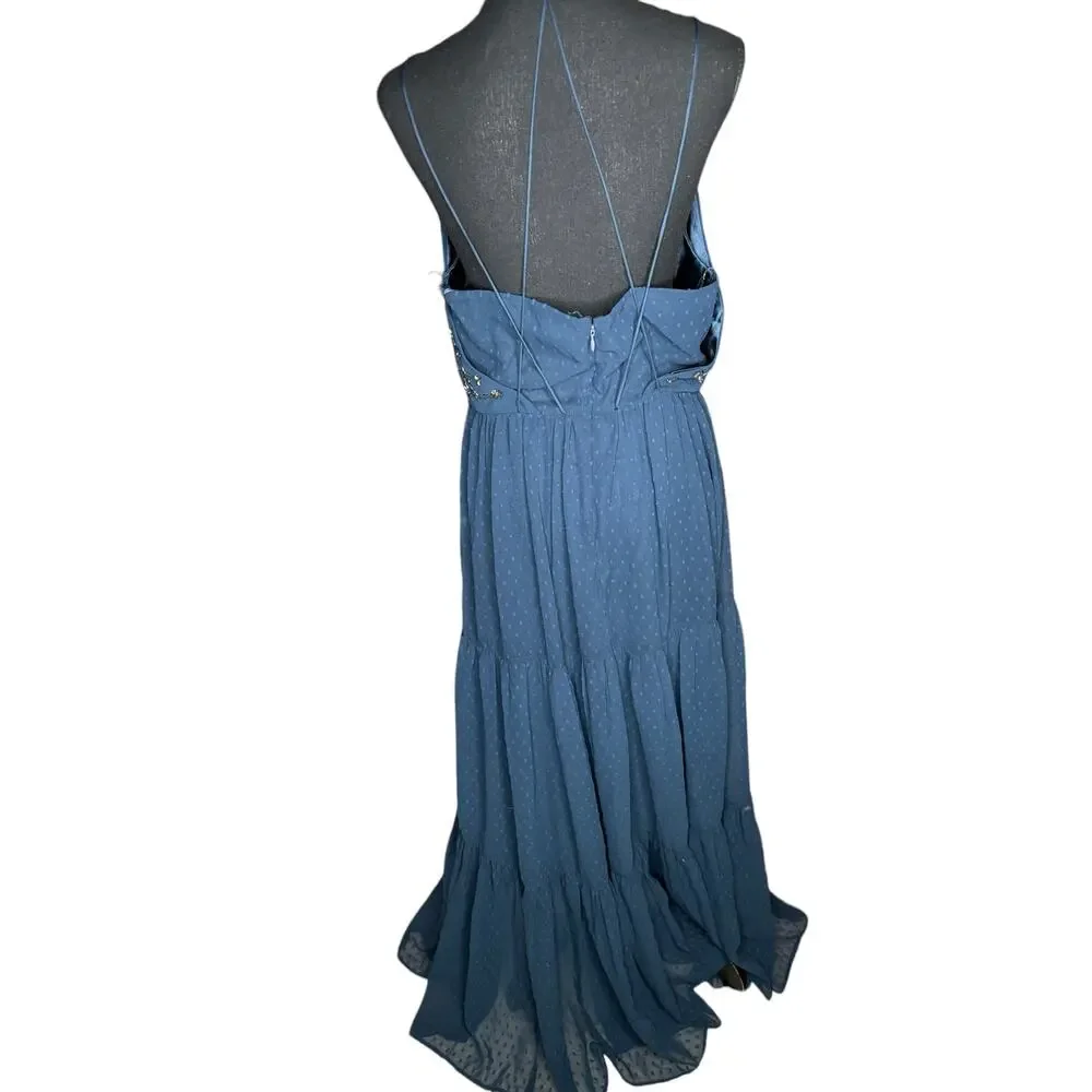 Anthropologie Ranna Gill Lucinda Beaded Maxi Dress Tiered Swiss Dot Halter 8